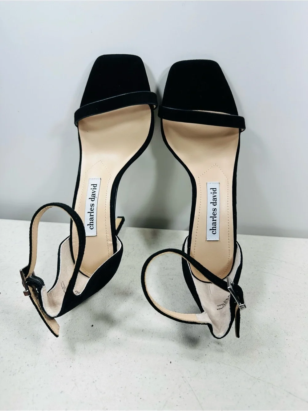 Charles David black suede ankle strap sandals size 6
